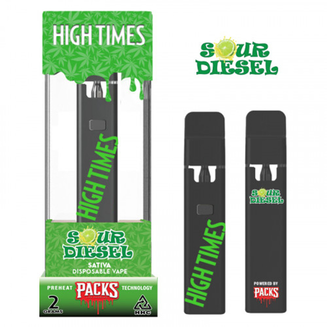 Sour Diesel Packs High Times 2000MG Live Resin HHC + THC-P Disposable Vape Device 2G